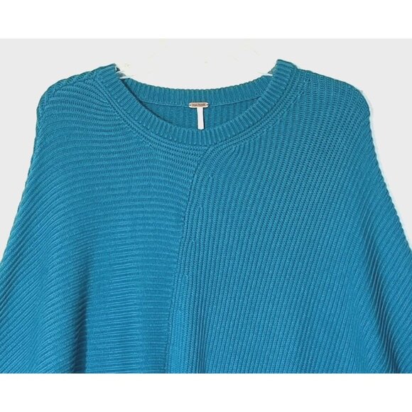 New Free People Downtown Teal Blue Asymmetrical Ribbed Boho Sweater - Picture 9 of 10